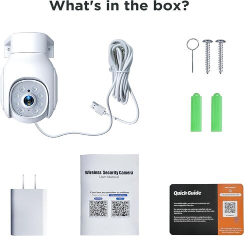 كاميرا أمان سلكية Camcamp 2K في الهواء الطلق، كاميرات سلكية للتسجيل 24/7 لأمن المنزل، عرض 360 درجة، تتبع تلقائي مع تنبيهات ضوئية صوتية، رؤية ليلية ملونة كاملة، مقاومة للماء (2.4 جيجا هرتز واي فاي فقط) in Kuwait