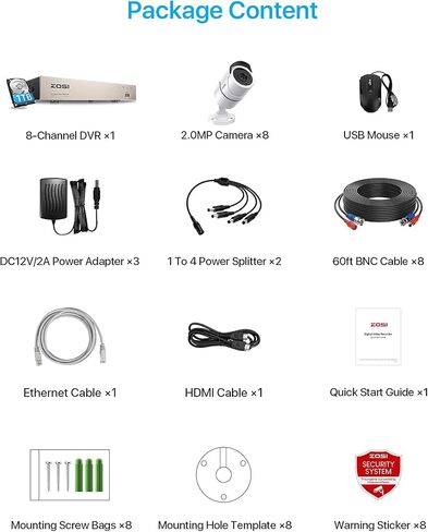 ZOSI 4K Security Camera System,6pcs 4K Outdoor Indoor PoE Cameras,8 Ports 16CH 8MP NVR with 2TB HDD,Person Vehicle Detection,2 Way Audio,Spotlight Siren, Color Night Vision,for Home 24/7 Recording in Saudi Arabia
