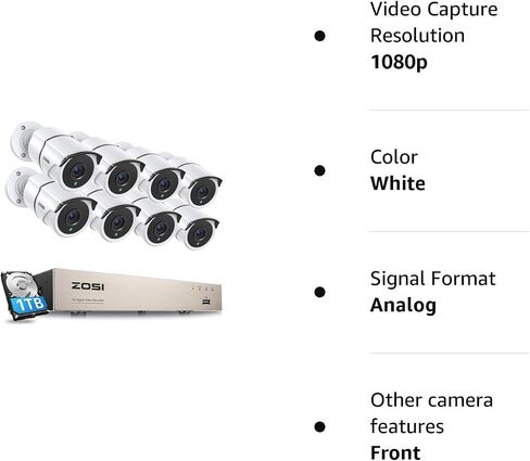ZOSI 4K Security Camera System,6pcs 4K Outdoor Indoor PoE Cameras,8 Ports 16CH 8MP NVR with 2TB HDD,Person Vehicle Detection,2 Way Audio,Spotlight Siren, Color Night Vision,for Home 24/7 Recording in Saudi Arabia