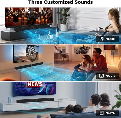MZEIBO TV Sound Bar, Sound Bars for Smart TV, Bluetooth 5.0 Soundbar 60W 32Inch Detachable Soundbars with HDMI-ARC/Optical/AUX Connection, TV Speakers Soundbar for Home Theater Audio in Kuwait