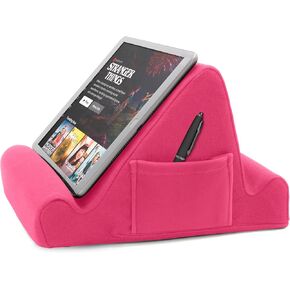 Brookstone، حامل كمبيوتر لوحي من الإسفنج الذكي، يحمل الهواتف وأجهزة iPad وقارئات الكتب الإلكترونية وزاويتين للرؤية وجيبين جانبيين للملحقات ووسادة حامل الكتب، مثالي للمنزل والسفر بالسيارة والرحلات الجوية