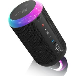 Portable Bluetooth Speaker, Stereo Sound Wireless Speakers with IPX7 Waterproof, LED Lights, Dual Pairing Speaker for Party/Home/Outdoor/Beach, Birthday Gift, Black