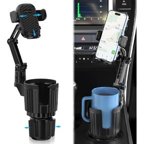Cup Holder Phone Mount for Car, Car Cup Holder Phone Holder with Expandable Base, 2 in 1 Cup Phone Holder Adapter for Car, 360 Degree Rotation Neck, Fits All 4-7" Smartphones and Most Bottles