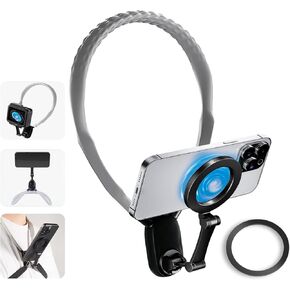Neck Mount Phone Holder, Magnetic Neck Holder for Action Camera & Phone, Hand Free Cell Phone Neck Holder for Recording POV Video Vlog