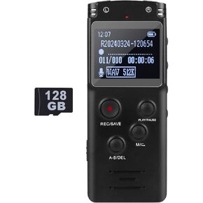 128GB Ultra-Large Screen Digital Voice Recorder Voice Activated Recorder for Lectures Meetings Classes, Audio Recorder with Playback, Password, Variable Speed, Tape Recorder USB Charge, MP3