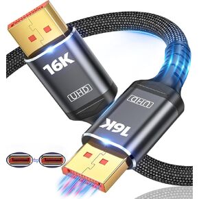 كابل Displayport 80 جيجابت في الثانية 2.1 5FT، [معتمد من VESA] كابل DP 2.1 كابل مجدول من الدرجة العسكرية 16K، 16K@60هرتز، 8K@120هرتز، 4K@240هرتز، متوافق مع HDR10 DSC 1.2a، شاشة ألعاب FreeSync G-Sync 5090 7900XTX in Kuwait