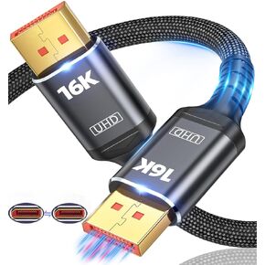 16K Displayport Cable 2.1, DP to DP Cable Available 1.5FT, 3.3FT, 5FT, 6.6FT, 10FT, 16FT, 20FT Lengths for Selection, 16K@60Hz, 8K@120Hz, 4K@240Hz 165Hz 144Hz Support 80Gbps HDR, HDCP DSC 1.2a (1.5FT)
