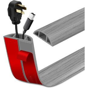 Floor Cord Cover Self Adhesive Cord Hider Floor Extension Cord Covers for Floor Power Cord Protector Cable Management Prevent Cable Trips Cable Cavity 0.47" W x 0.27" H (Grey, 10Ft)
