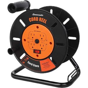DEWENWILS Extension Cord Storage Reel with 4-Grounded Outlets, Heavy Duty Open Cord Reel for 12/3,14/3,16/3 Gauge Power Cord, Hand Wind Retractable, 10A Circuit Breaker, Rocker Power Switch