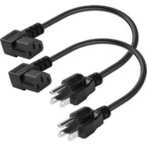 90 Degrees 3 Prong Computer Power Cord IEC 320 C13 to NEMA 5-15P Power Cord 10A/250V NEMA 5-15P Plug to C13 IEC-320-C13 Connector Cable for TVs, Monitors, and More 11.8in (2PCS)