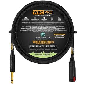 6 أقدام - WBC-PRO-QUAD كابل تمديد لسماعات الرأس رباعي النجوم فائق الصمت، فائق المرونة، متوازن مع ¼ بوصة (6.35 مم) قابس TRS ذكر نيوتريك لقفل مقبس TRS الأنثوي وسترة تويد سوداء