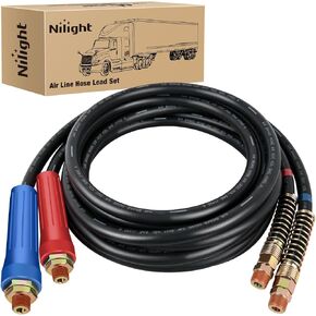Nilight 12 FT Air Line Hose Assembly Rubber Air Hose with 1/2" NPT Swivel Fitting Straight Heavy Duty Power Hoses Set Spring Guard Grips DOT Fittings for Semi Truck Trailer Tractor, 2 Years Warranty