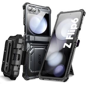 i-Blason for Samsung Galaxy Z Flip 6 Case with Stand, [Built-in Screen Protector] [Hinge Protection] [Belt-Clip], Full-Body Military Protection Phone Case for Samsung Z Flip 6/ Flip 5, Armorbox, Black