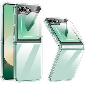 for Samsung Galaxy Z Flip 6 Case with Screen Protector, Clear Shockproof Samsung Zflip6 Phone Cover, Slim Thin Protective Cases for Samsung Flip 6 5G - Transparent