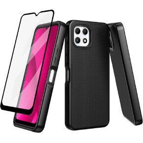 Ailiber for T Mobile Revvl 7 5G Case, Revvl 7 5G Cell Phone Case, with Screen Protector, Dual Layer Shockproof Silicone Bumper, Non Slip Back Heavy Duty Rugged Phone Cover-Red
