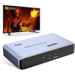 8K HDMI Splitter 1 in 2 Out, 8K@60Hz 4K@120Hz HDMI Splitter 1x2 for Duplicate/Mirror Only, Support EDID, HDCP2.3