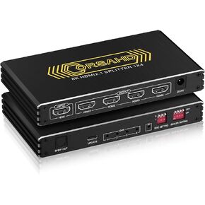 8K@60Hz 4K@120Hz HDMI2.1 Splitter 1 in 4 out with Audio Extractor,HDCP2.3,Supports SPDIF 5.1Ch,VRR,ALLM,HDCP Bypass,EDID,Duplicate,Downscale,HDR,Dolby Vision Atmos,Soundbar,Capture Card