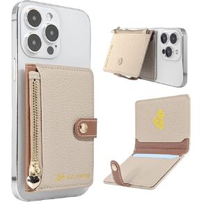 Phone Wallet Stick-On - 3M Adhesive Slim Credit Card Holder for Cell Phone and Case, Compatible with Most Smartphones (Khaki)