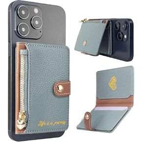 Phone Wallet Stick-On - 3M Adhesive Slim Credit Card Holder for Cell Phone and Case, Compatible with Most Smartphones (Khaki)