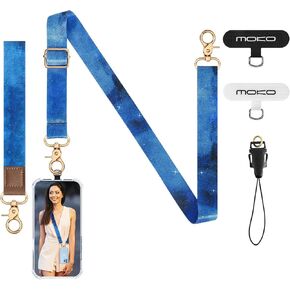 MoKo Adjustable Phone Lanyard Crossbody, Universal Cell Phone Lanyards Around the Neck and Wristlet Strap, Phone Lanyard ×1, Wrist Strap ×1, Phone Tether ×1,Lanyard Patch ×2,for Most Smartphones,Black