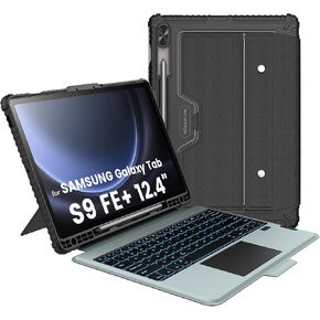 Nillkin for Samsung Galaxy Tab S9 FE Plus Case with Keyboard, Multi-touch Trackpad, Detachable Keyboard, 7-Color Backlit, S Pen Holder, Rugged Keyboard Case with Camera Cover for Samsung Tablet S9 FE+