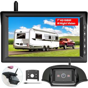 AUTO VOX RV Backup Camera Wireless for Furrion System, 1080P 7-Inch Spilt Monitor & IR Night Vision Rear View Camera, Plug and Play Back Up Camera for Trailer, Camper, 5th Wheel, Motorhome