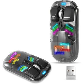 Wireless Mouse,2.4GHz Wireless Photoelectric + Bluetooth Dual Mode,Marquee Design,Transparent Cover Can Be Opened,Bluetooth Mouse for Laptop,PC,Tablet- Black (Pink)