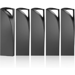 8GB USB Flash Drive, 5 Pack Waterproof Metal USB Memory Stick Slim USB 2.0 Flash Drive, Portable Thumb Drive Pen Drive with Keychain Hole, Stylish Jump Drive for Computer/Car/Smart TV (Black)