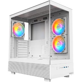 MONTECH XR, ATX Mid-Tower PC Gaming Case, 3 x 120mm ARGB PWM Fans Pre-Installed, Full-View Dual Tempered Glass Panel, Wood-Grain Design I/O Interface, Support 4090 GPUs, 360mm Radiator Support, White