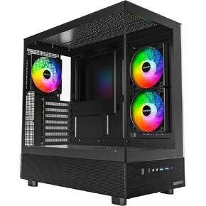 MONTECH XR, ATX Mid-Tower PC Gaming Case, 3 x 120mm ARGB PWM Fans Pre-Installed, Full-View Dual Tempered Glass Panel, Wood-Grain Design I/O Interface, Support 4090 GPUs, 360mm Radiator Support, White