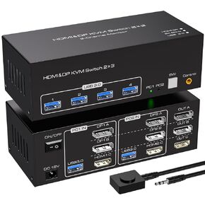 8K @ 60 هرتز HDMI + 2 Displayport KVM Switch 3 شاشات 2 كمبيوتر USB 3.0 4K @ 120 هرتز 3 مفاتيح kvm لشاشتين شخصيتين مشاركة شاشة ثلاثية ومجموعة واحدة من طابعة لوحة المفاتيح والماوس والقرص الصلب وما إلى ذلك يدعم الوضع الممتد in Kuwait