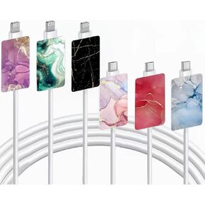 حامي سلك الهاتف الخلوي الرخامي لشاحن iPhone، مجموعة 6 قطع من الأنماط الفاخرة لحماية كابل شاحن الهاتف للنساء والفتيات، واقي سلك الهاتف الخليوي السيليكون الملون اللطيف وموفر شاحن USB in Kuwait