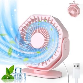 Lerat USB Desk Fan,USB Fan with 3 Speed, 5 Inches Quiet Portable Desktop Fans, 360° Rotatable Mini Table Fan with Hang Hook, USB Personal Fan for Bedroom Home Office Travel Summer Gift-USB Powered