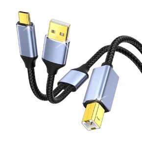 MeloAudio USB Printer Cable, USB B to USB C & USB A, 2-in-1 USB 2.0 MIDI Cable to USB C/A, OTG Cable for MacBook Pro, Midi Controller, Yamaha Casio Digital Piano, Music Instrument, Midi Keyboard 5FT