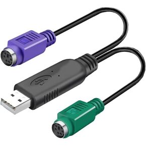 PS2 to USB Adapter Keyboard Mouse Adapter, PS2 to USB Cable Built-in Chip No Need to Drive Plug and Play (Black)
