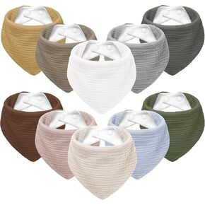 Muslin Baby Bibs 10Pack Baby Bandana Drool Bibs Soft Adjustable Newborn Bibs for Unisex Baby Girls & Boys