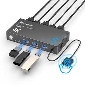 USB 3.0 HDMI KVM Switch 1 Monitors 2 Computers, 4K@60Hz KVM Switches for 2 Computers Sharing Monitor Keyboard Mouse Hard Drives Printer, with EDID Adaptive 2HDMI Cable, 2USB Cable and Controller