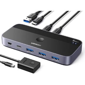 UGREEN USB A & C Input Switch 2 Computers Share 4 USB Ports, USB Switcher Selector for PC Laptop Keyboard Mouse Webcam USB-Microphone, USB Switch Adapter with 2 USB C Data Cables and Remote