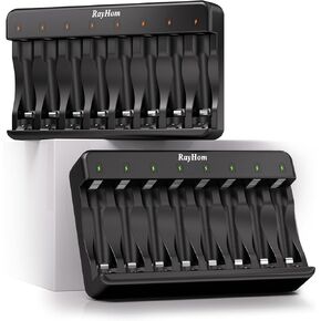AA AAA Battery Charger 2-Pack - 8 Bay Smart Individual Charger for Ni-MH Ni-CD Rechargeable Batteries