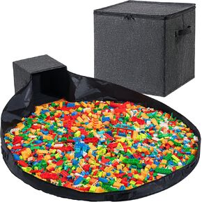 Toy Storage Organizer and Play Mat 13"x13"x13 Basket for Building Bricks Collapsible Storage Box for Kids Nonwoven Fabric Organizer Cube Bin