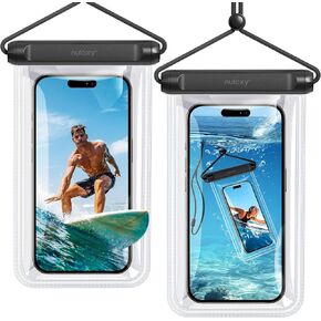 Nulaxy 2 Pack IPX8 TPU Waterproof Phone Pouch, Cell Phone Dry Bag with Lanyard, Double Sealing, Fit up to 7.5" Devices, Protector for iPhone 15 14 13 12 11 Pro Max Plus XS XR, Galaxy S24 S23 - Black