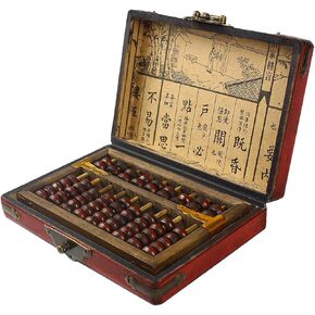 Larcele 9 Column Classic Wooden Abacus with Vintage Leather Box, Soroban for Study, Home Decoration, Aging Treatment SP-01