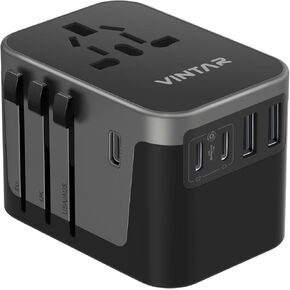 Universal Travel Adapter, VINTAR International Plug Adapter with 6A 3 USB C and 2 USB Ports, Travel Essentials Power Adapter, Worldwide All-in-One Outlet Converter for Europe UK USA AUS(Type C/G/A/I)