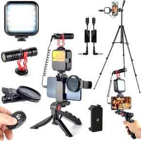 YouTube Starter Kit,Vlogging Kit for iPhone Android Phone,Content Creator Kit for Blogger Vlogging Camera Kit with MicrophoneLED lightCPL lensRemote Control