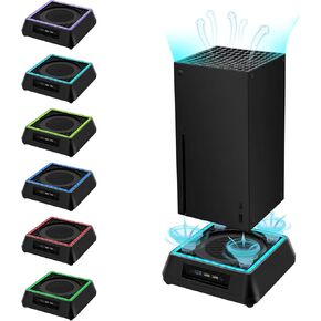 Mcbazel Cooling Stand with RGB Light for Xbox Series X with Extra USB Ports Vertical Light Stand with 6 Colors 3 Level Adjustable Speed Cooling Fan Compatible with Xbox Series X