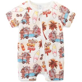 Baby Boy Girl Romper Short Sleeve 100% Cotton Bodysuit Outfits Double Zipper Jumpsuit Summer