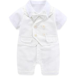 Baby Boy Gentleman Romper with Bow Tie Newborn Tuxedo Jumpsuit Baby Formal Outfits Clothes 0-18 Months