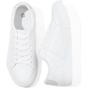 kufeiti White PU Leather Sneakers for Women Low Top Lace Up Tennis Shoes Women's Fashion Casual Shoes Sneakers