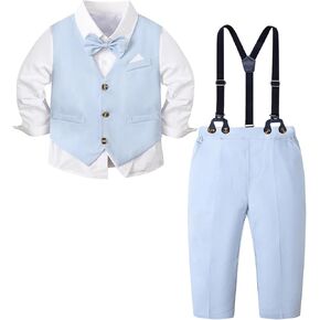 SANGTREE Baby Boys Gentleman Outfits Cotton Linen Formal Suit Set, 3 Months - 9 Years