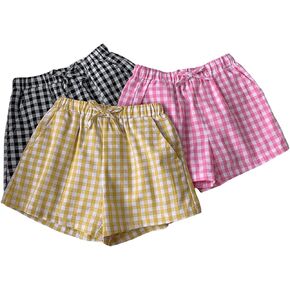 Floerns Toddler Girl's 3 Pcs Plaid Print Elastic Waist Straight Leg Shorts with Pocket